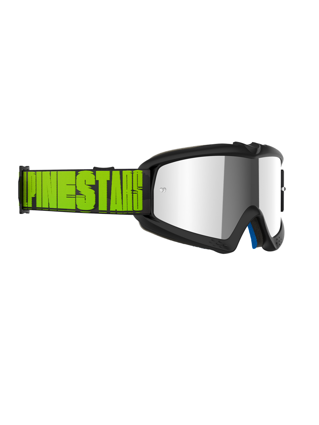 Gafas Alpinestars Vision Youth Hollow, gafas de motocross para jóvenes, montura gris carbón con lente plateada de espejo, correa en amarillo flúor y negro con el logotipo de Alpinestars, protección ocular de nivel profesional para carreras todoterreno