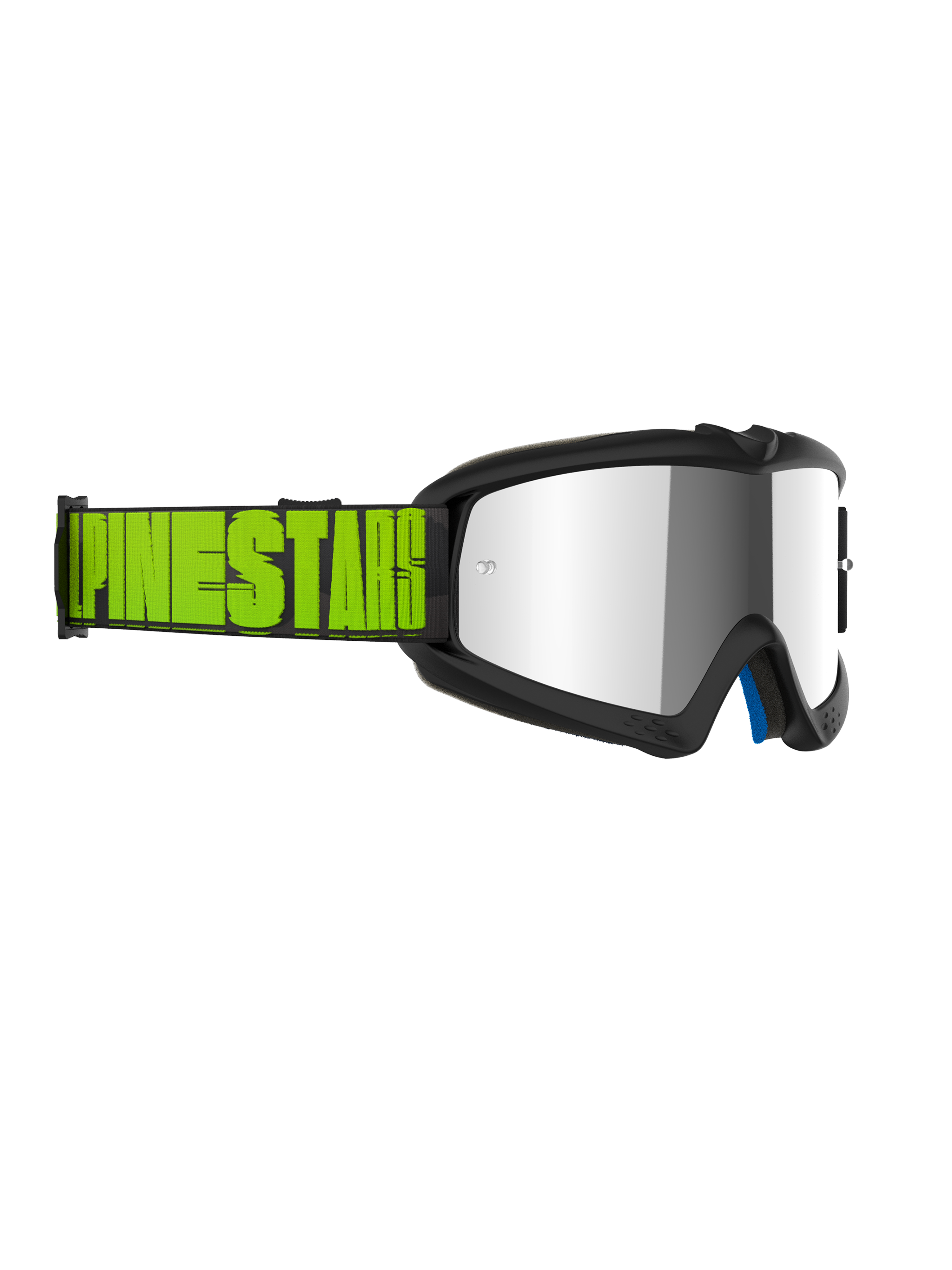 Gafas Alpinestars Vision Youth Hollow, gafas de motocross para jóvenes, montura gris carbón con lente plateada de espejo, correa en amarillo flúor y negro con el logotipo de Alpinestars, protección ocular de nivel profesional para carreras todoterreno