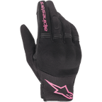 Guantes Alpinestars Stella Copper para mujer, guantes urbanos para moto, negros y fucsia, con tejido de malla transpirable y protección de nudillos rígida cubierta, marca Alpinestars en rosa en el dedo índice y el puño