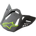 Alpinestars S-M8 Visera para Casco Radium, visera para casco de motocross, gris con logotipo Alpinestars en amarillo neón, diseño aerodinámico angular con aberturas de ventilación
