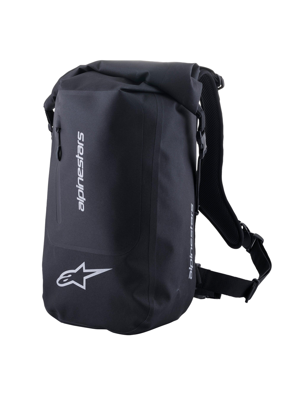 Alpinestars Bolsa Deportiva Sellada, mochila de moto negra e impermeable con cierre enrollable y logotipos reflectantes