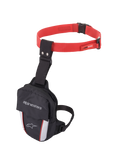 Alpinestars Access Thigh Bag, bolsa de pierna para moto, negra, roja y blanca, con una correa ajustable roja para la cintura con hebilla de liberación rápida, correa negra para el muslo, logotipo de Alpinestars en la solapa frontal y paneles blancos reflectantes con detalles rojos para mayor visibilidad.