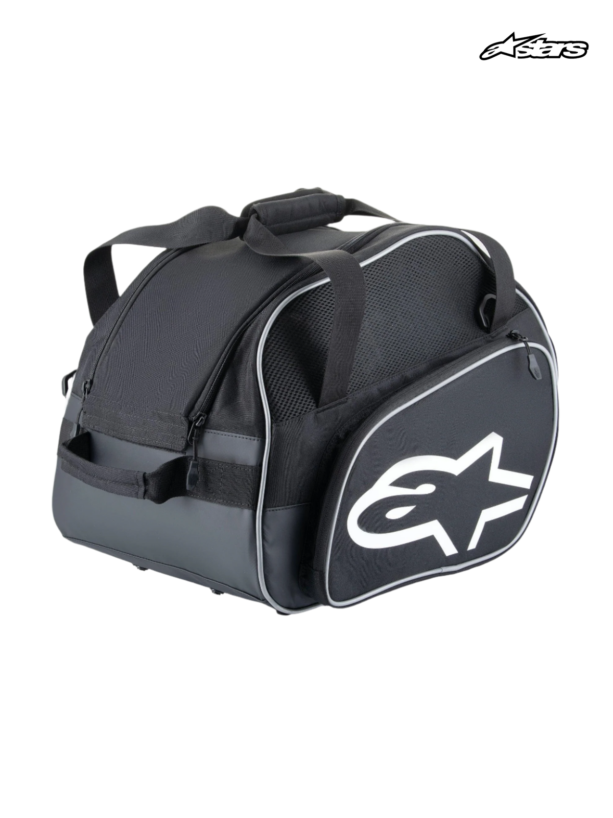 Alpinestars Bolsa Para Casco Flow V3, bolsa para casco de automovilismo, negra y blanca, con construcción ligera de poliéster, base rígida y bolsillo lateral