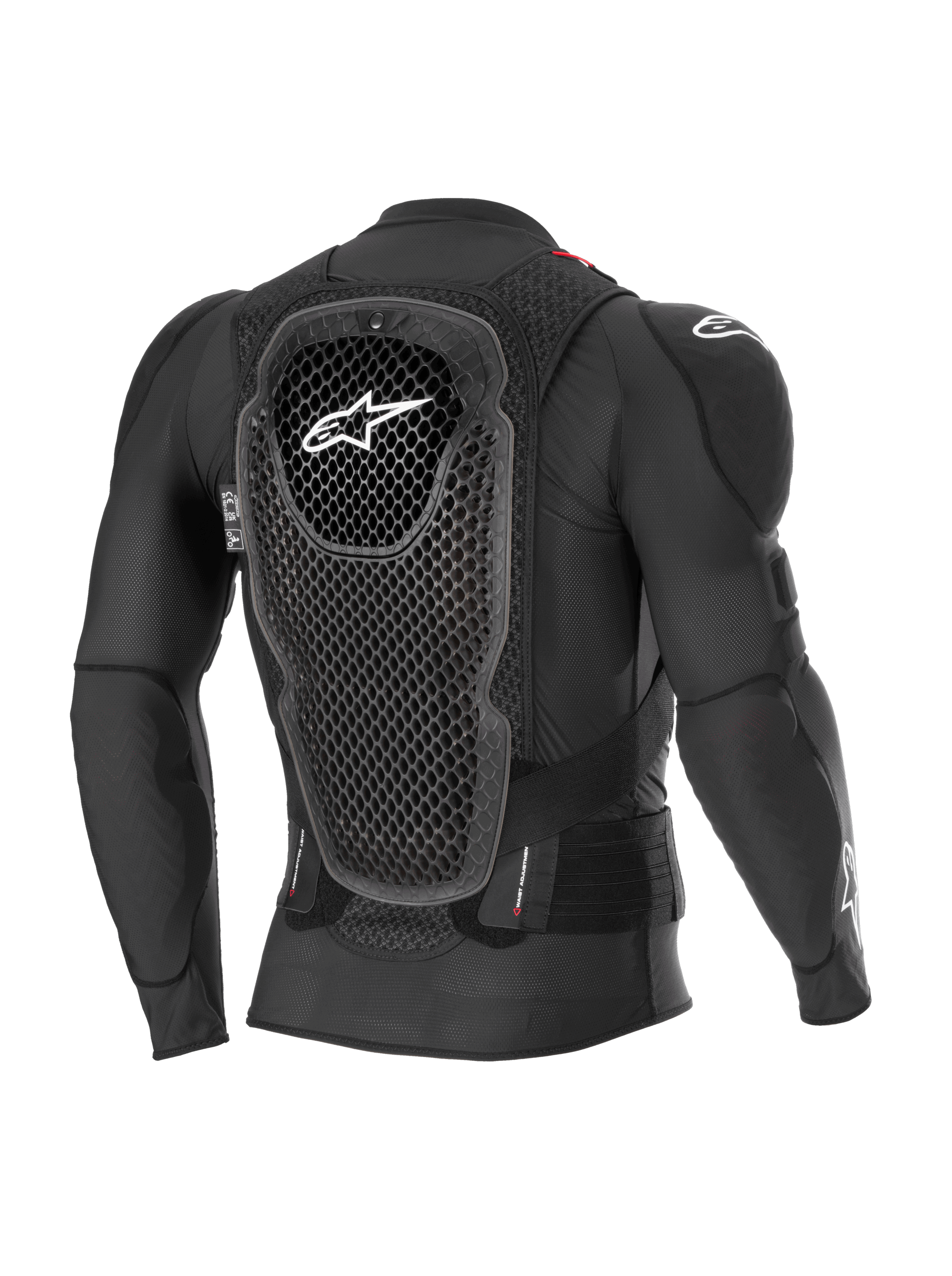 Chaqueta de protección Alpinestars Bionic Pro V3 Plasma, color negro, vista posterior que destaca el protector de espalda con tecnología Cell, chasis de malla transpirable y protecciones de hombros integradas, equipo de protección para motocross