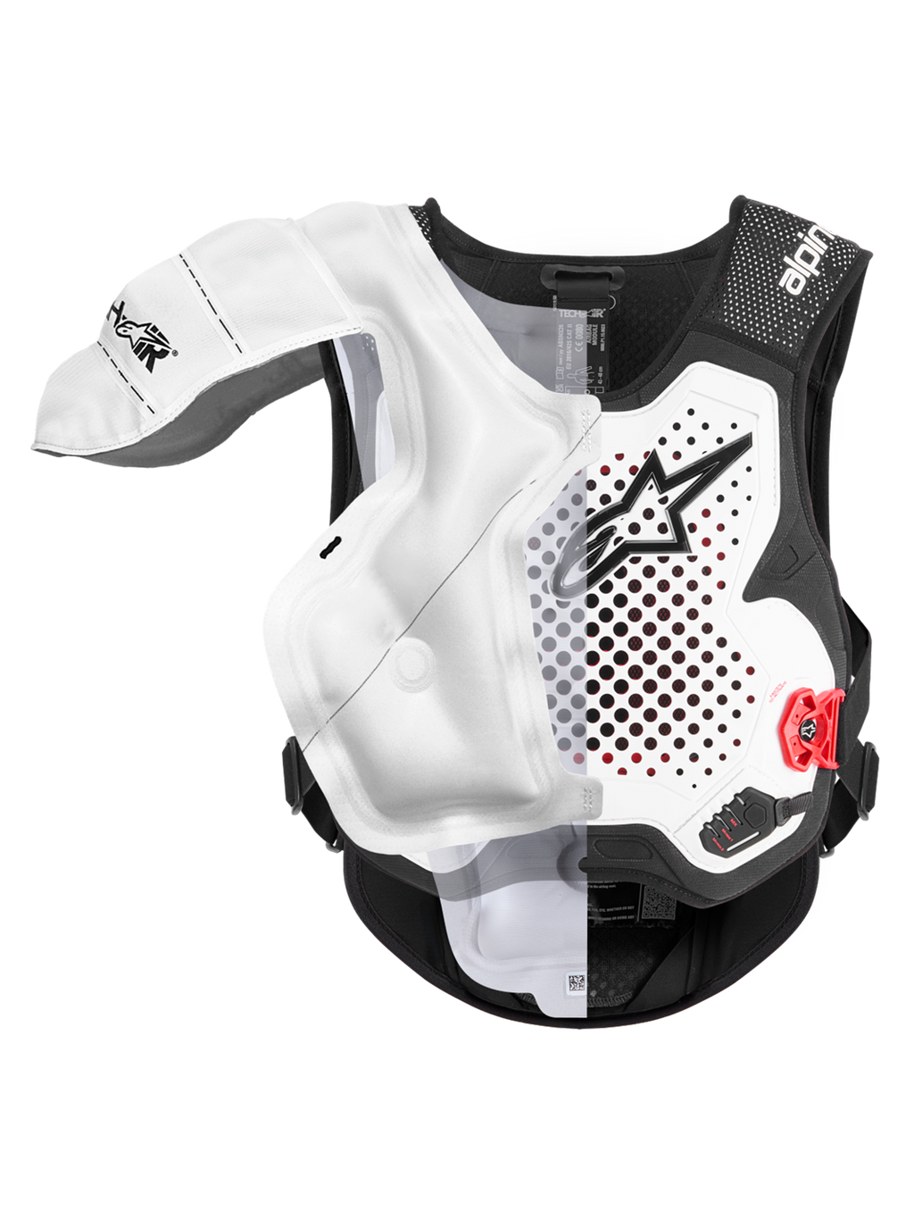Alpinestars Tech-Air® MX Sistema De Airbag, chaleco protector de motocross off-road, blanco y negro, con certificación CE y airbag desplegado