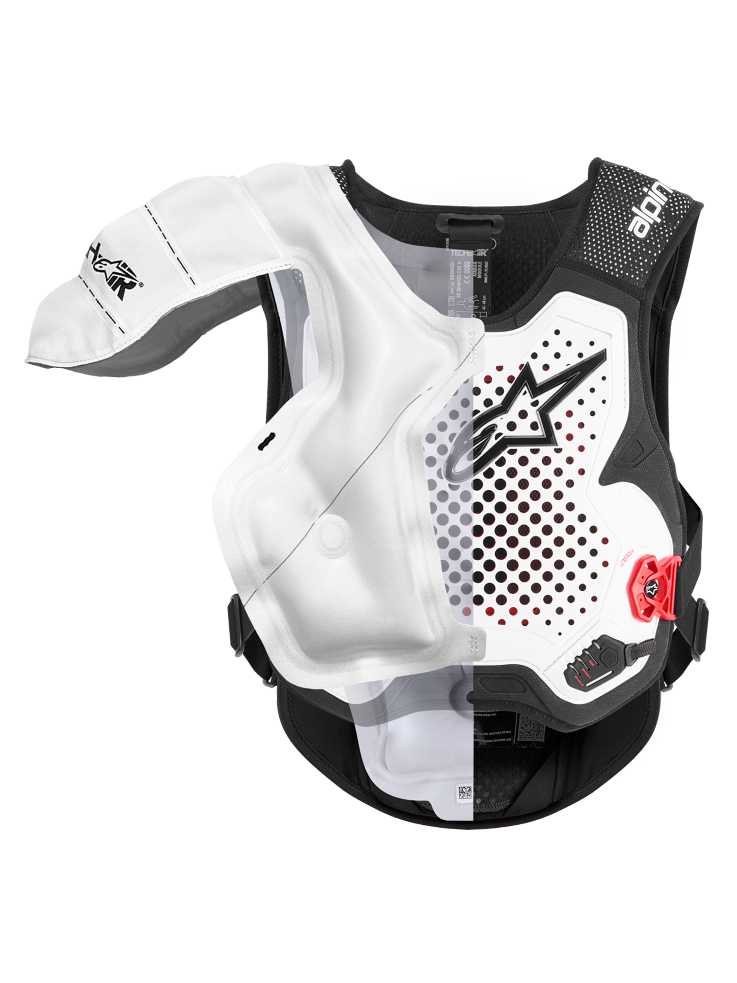 Alpinestars Tech-Air® MX Sistema De Airbag, chaleco protector de motocross off-road, blanco y negro, con certificación CE y airbag desplegado