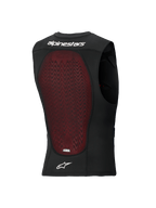Alpinestars Bionic Plasma LT Protection Vest, vista posterior, malla transpirable negra con un gran protector de espalda Nucleon PLASMA rojo, con el nombre y logotipo de Alpinestars en blanco, diseñado para protección contra impactos en off-road y motocross