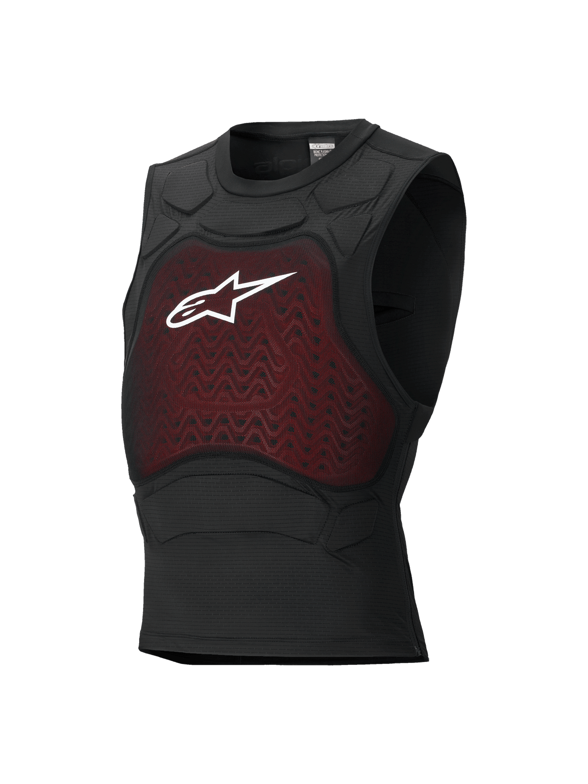 Alpinestars Bionic Plasma LT Protection Vest, chaleco de protección para moto, negro y rojo, diseño sin mangas con panel de malla en el pecho y logo blanco de Astars, acolchado integrado en los hombros, construcción transpirable y ajustada al cuerpo
