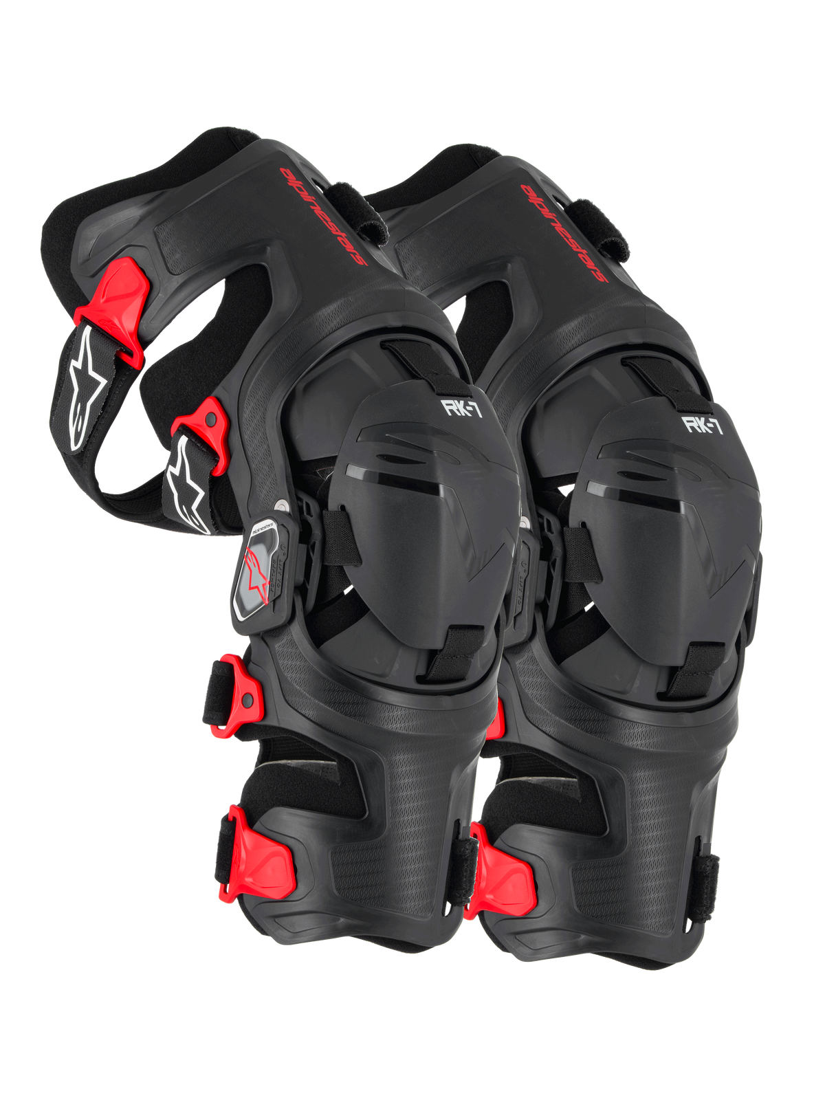 Alpinestars Rodilleras Rk-7 Plasma, rodilleras de motocross y off-road, negras y rojas, certificadas CE Nivel 1 con sistema de bisagra de cuatro puntos