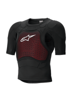 Alpinestars Bionic Plasma LT Protection Jacket - Manga corta, negra y roja, armadura corporal para motocicleta con acolchado protector certificado por la CE, chasis de malla ligero y transpirable, con panel de pecho rojo texturizado y logotipo blanco de Alpinestars