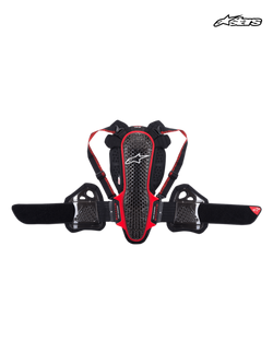 Alpinestars Nucleon KR-3 Back Protector, CE Level 2 certified motorcycle spine and rib protection, smoke black and red, lattice shell construction with adjustable shoulder straps and kidney belt