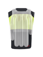 Alpinestars Tech-Air® 3 V2 System, Motorcycle Airbag Vest, Black and Yellow Fluo, back view with a translucent overlay showing the internal airbag chambers for spine and shoulder protection
