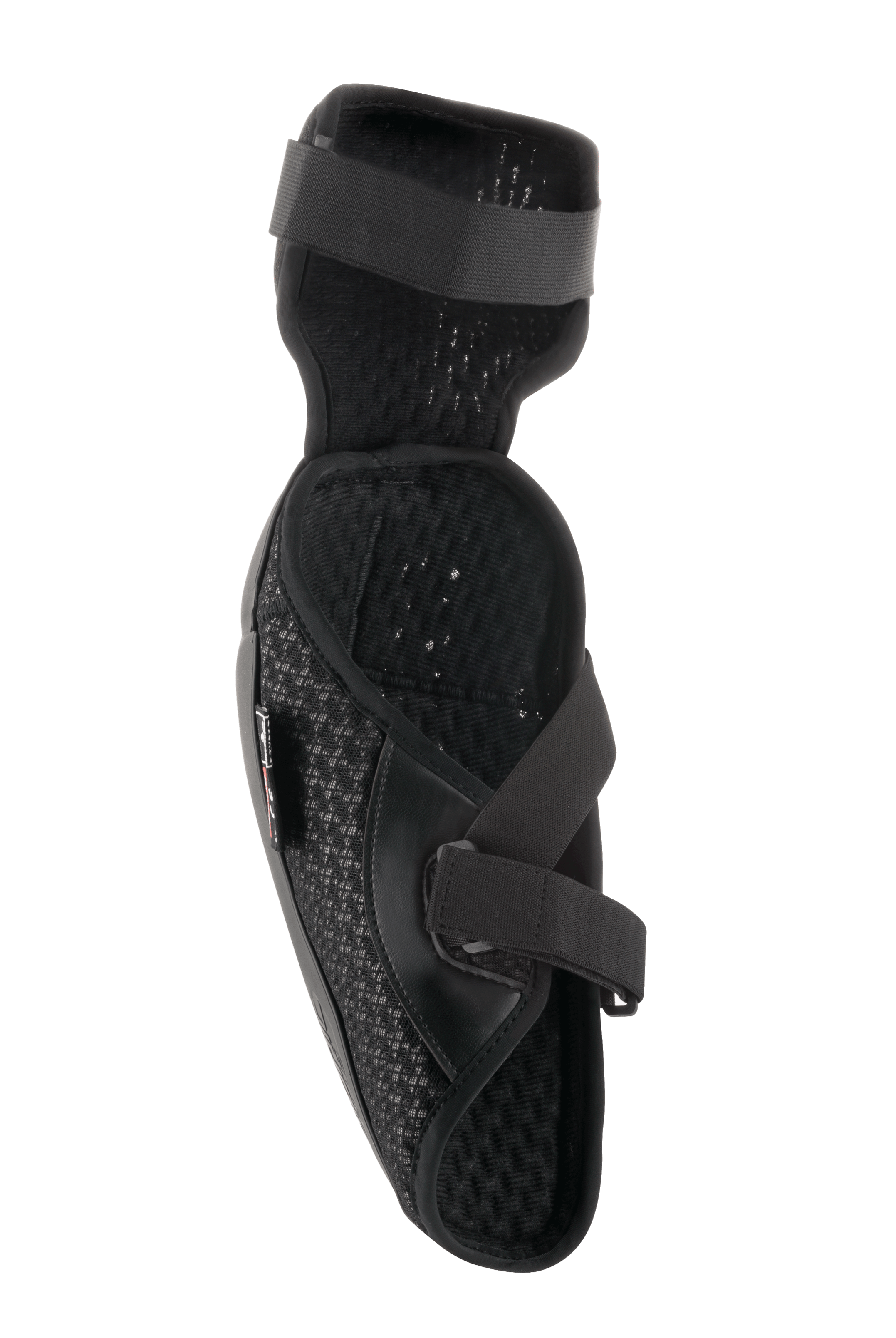 Alpinestars Bionic Plus Elbow Protector, Black, interior view showing 3D mesh padding and dual strap closure system, lightweight ergonomic design for off-road protection