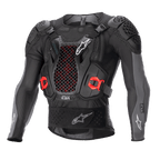 Alpinestars Bionic Plus V2 Protection Jacket, armadura corporal para motocross, negro y gris antracita con detalles en rojo, con protector de pecho de malla de nido de abeja, hombros y codos acolchados, diseño de malla transpirable para carreras todoterreno