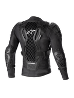 Chaqueta de protección Alpinestars Bionic Action V2, vista trasera, negro, con protector de espalda de tecnología Cell perforado con logotipo blanco, construcción de malla con protecciones integradas en hombros y codos, diseñada para protección en motocross y off-road
