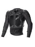 Chaqueta de protección Alpinestars Bionic Action V2, negra, con protectores de pecho y codos con tecnología Cell con patrón de panal, construcción de malla transpirable, logotipo de Alpinestars en blanco en el pecho, equipo de protección para motocross
