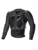 Chaqueta de protección Alpinestars Bionic Action V2, negra, con protectores de pecho y codos con tecnología Cell con patrón de panal, construcción de malla transpirable, logotipo de Alpinestars en blanco en el pecho, equipo de protección para motocross