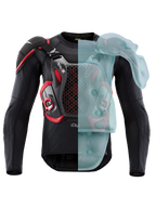 Tech-Air® Off-Road Sistema De Airbag, chaqueta de protección para enduro y rally con homologación FIM, negro y rojo, mostrando la cobertura del airbag activo en un lado