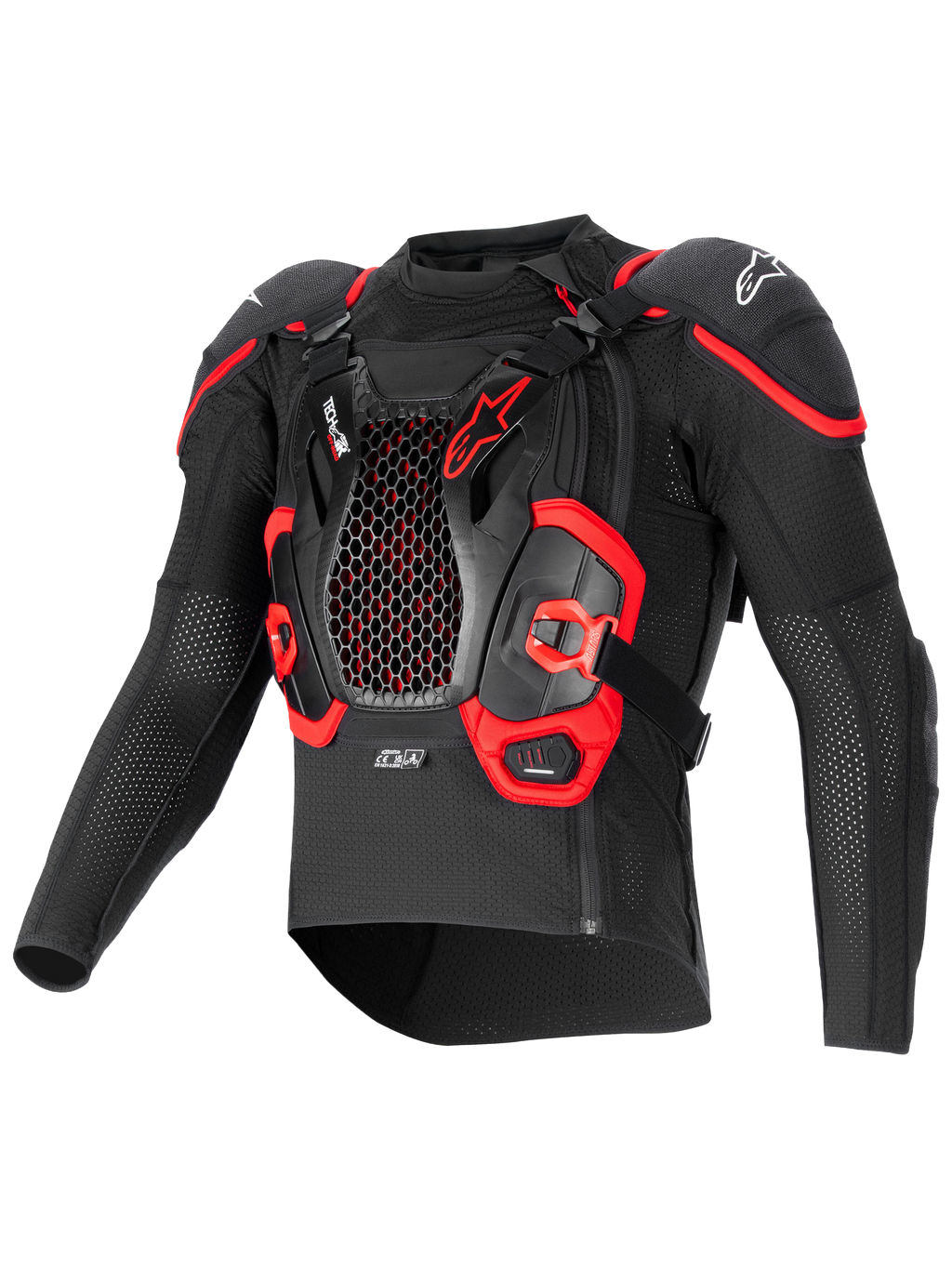 Alpinestars Tech-Air® Off-Road Sistema De Airbag, chaqueta de protección off-road, negro y rojo, construcción textil con protección integrada Nucleon CELL en pecho y espalda