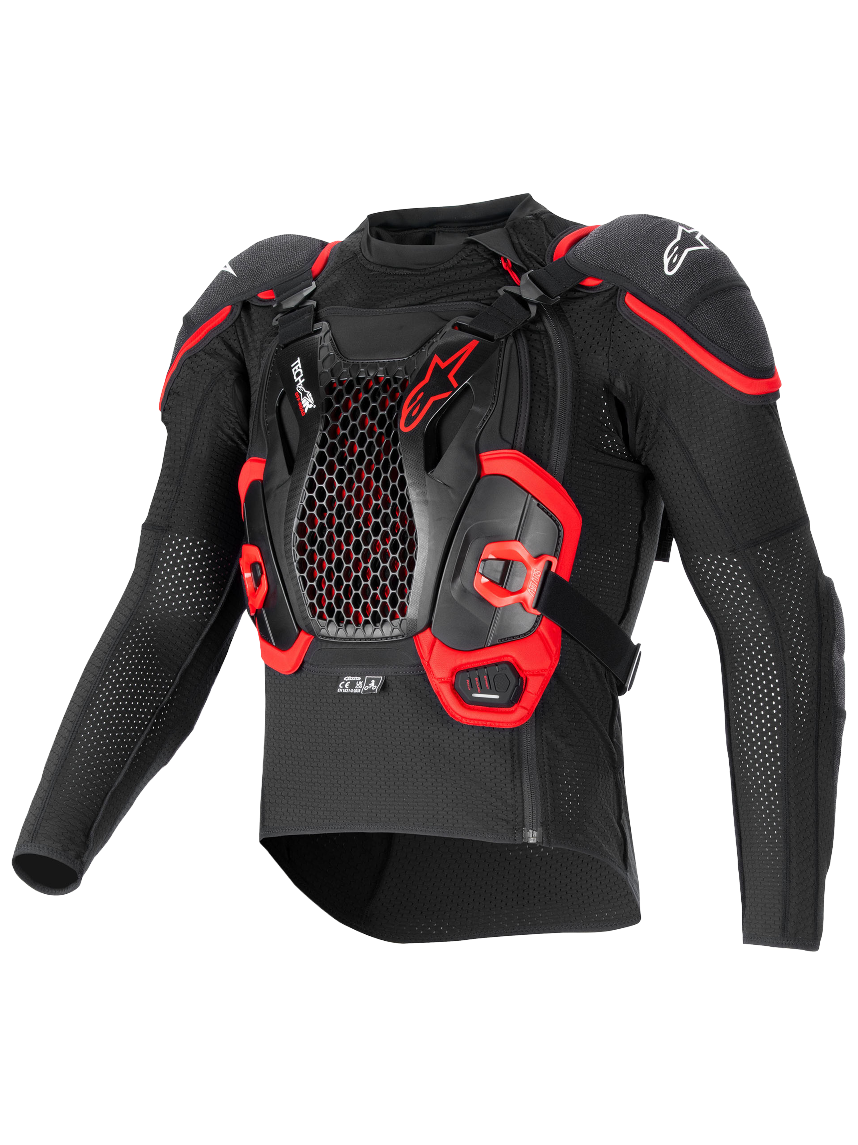 Alpinestars Tech-Air® Off-Road Sistema De Airbag, chaqueta de protección off-road, negro y rojo, construcción textil con protección integrada Nucleon CELL en pecho y espalda