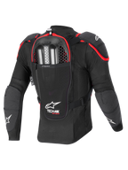 Alpinestars Tech-Air® Off-Road Sistema De Airbag, chaqueta protectora para motociclismo off-road, vista trasera, negro y rojo, con protector de espalda Nucleon CELL integrado y compartimento para infladores de doble carga