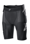 Alpinestars Bionic Action Protection Shorts, pantalones cortos de protección negros, con acolchado integrado en cadera y muslos, confección en malla transpirable, cintura elástica con logo blanco, equipo de protección para motocross y off-road