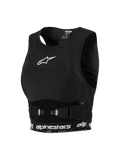Alpinestars Stella Plasma Chest Protector, protector de pecho de motocross para mujer, negro con detalles blancos, chasis de malla estilo sujetador deportivo, con logotipo de estrella blanca en el pecho y banda inferior con la marca, hebillas laterales ajustables para un ajuste seguro
