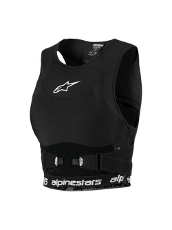 Alpinestars Woman Stella Plasma Chest Protector, Women's Motocross Gear, Black with White details, sports-bra style mesh chassis, featuring a white star logo on the chest and branded lower band, adjustable side buckles for a secure fit