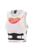 Alpinestars Stella Plasma Chest Protector, chaleco protector de motocross para mujer, blanco con logotipo en degradado naranja y rosa, construcción de malla transpirable con correas de cinturón en V ajustables, armadura corporal ergonómica para off-road