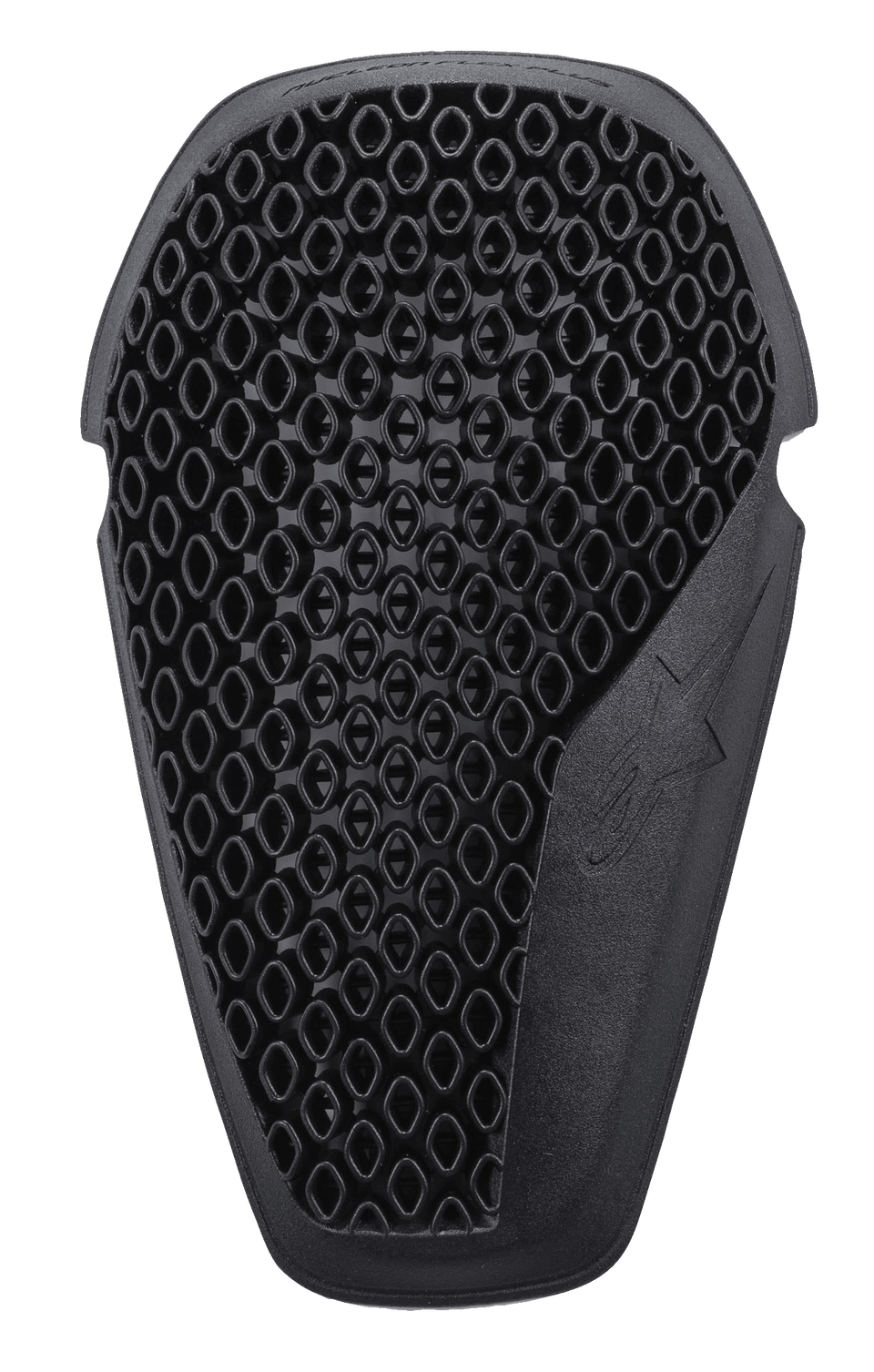 Protectores de rodilla Alpinestars Nucleon Flex Plus, negros, inserto de protección para motocicleta con estructura de panal ventilada de celdas abiertas, forma ergonómica con logo de estrella en relieve, diseño flexible y de bajo perfil para protección contra impactos