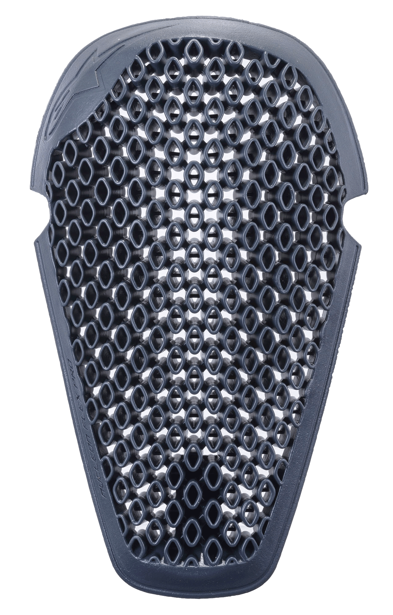 Alpinestars Nucleon Flex Pro Knee Protector, Anthracite, featuring a ventilated open-structure honeycomb design, ergonomic shape for motorcycle impact protection, lightweight and flexible construction