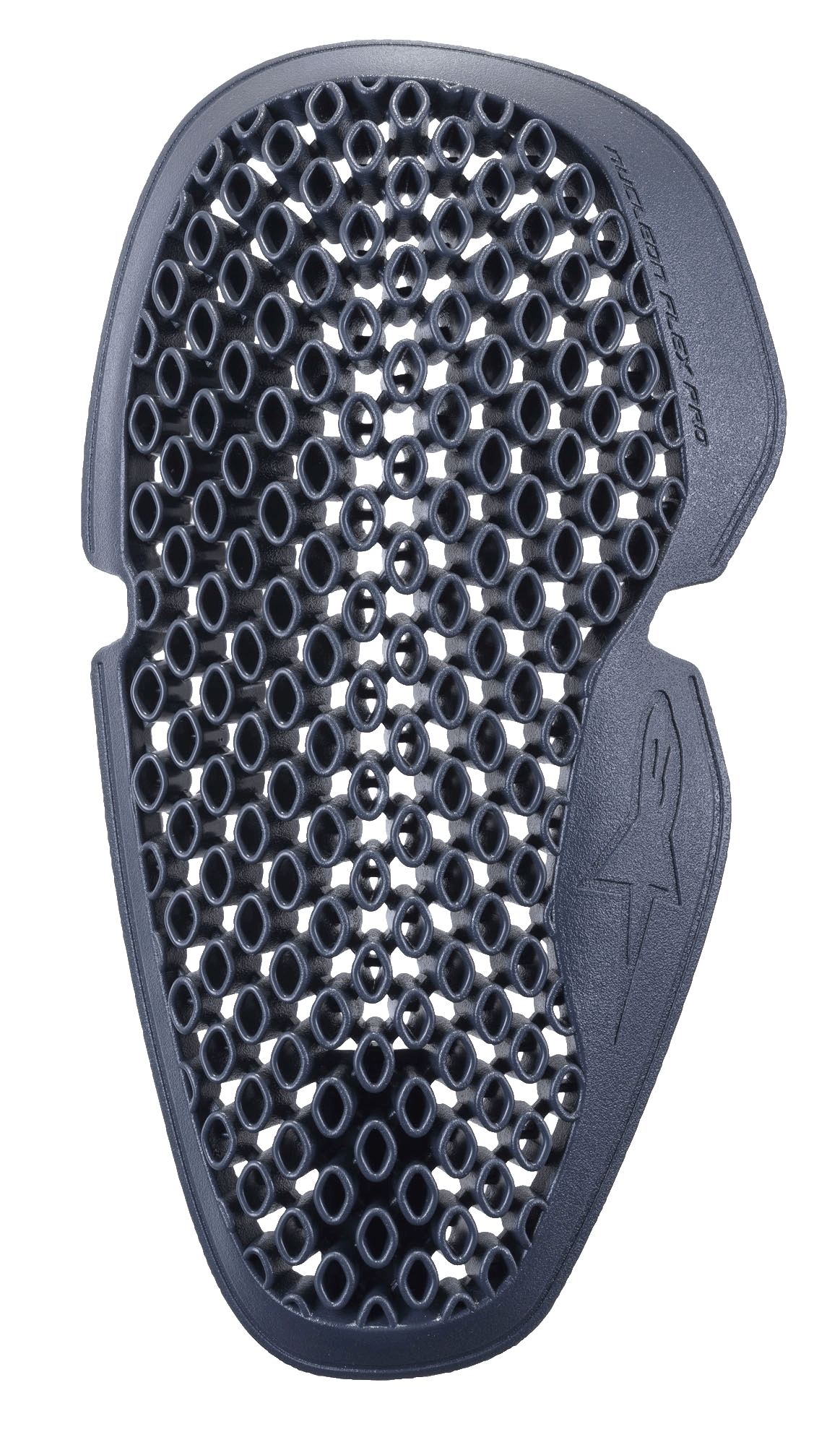 Alpinestars Nucleon Flex Pro Elbow Protector, Anthracite gray, honeycomb cell ventilation pattern, contoured ergonomic shape with embossed logo, flexible impact protection insert for motorcycle gear