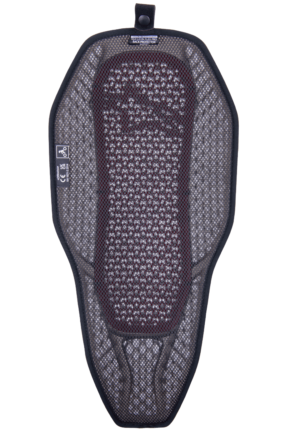 Inserto de protector de espalda completo Alpinestars Nucleon Flex Proi, protector de espalda para motocicleta, rojo humo transparente, forro de malla 3D gris con núcleo rojo visible, diseño híbrido altamente ventilado con botón a presión para integración en la chaqueta