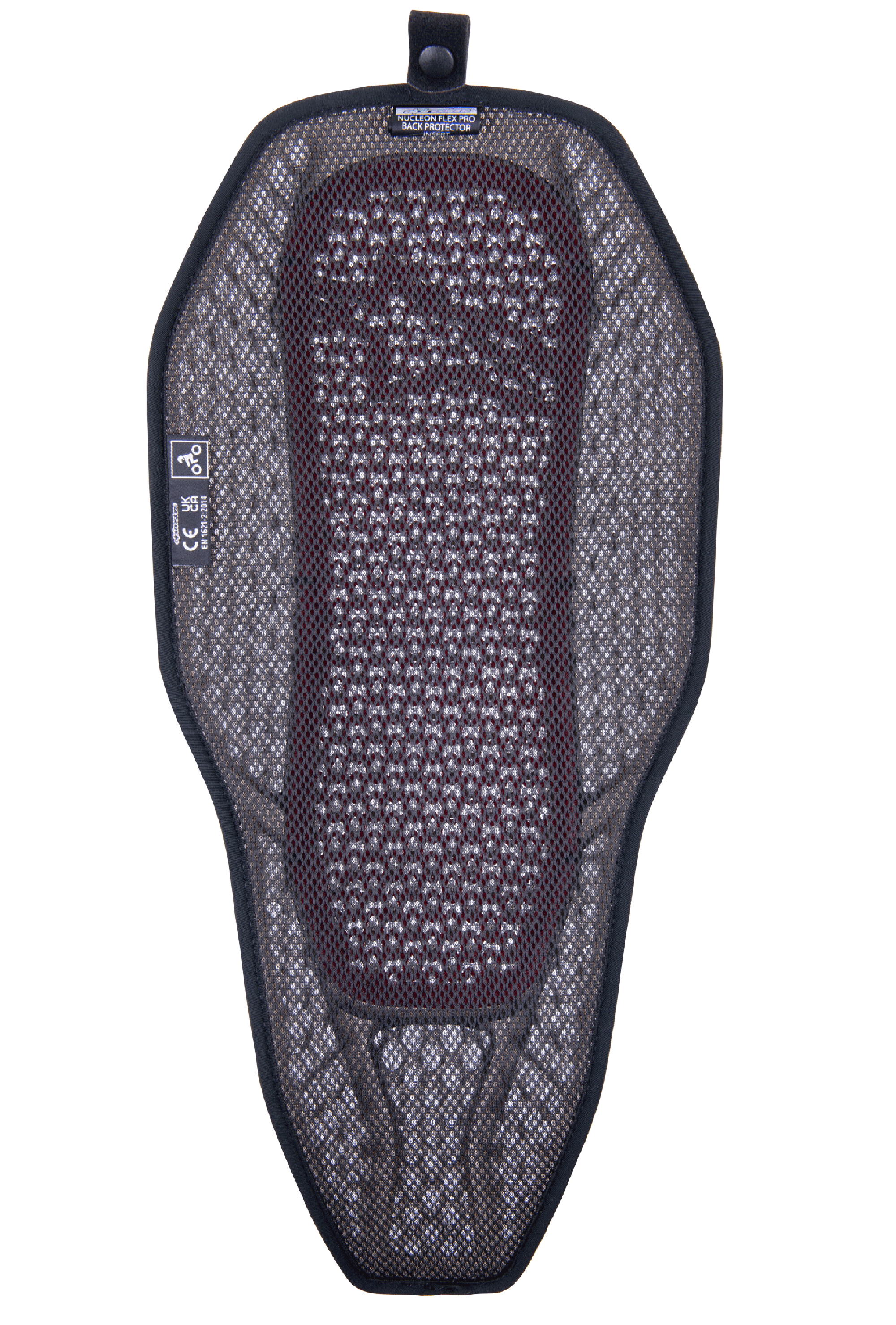 Inserto de protector de espalda completo Alpinestars Nucleon Flex Proi, protector de espalda para motocicleta, rojo humo transparente, forro de malla 3D gris con núcleo rojo visible, diseño híbrido altamente ventilado con botón a presión para integración en la chaqueta