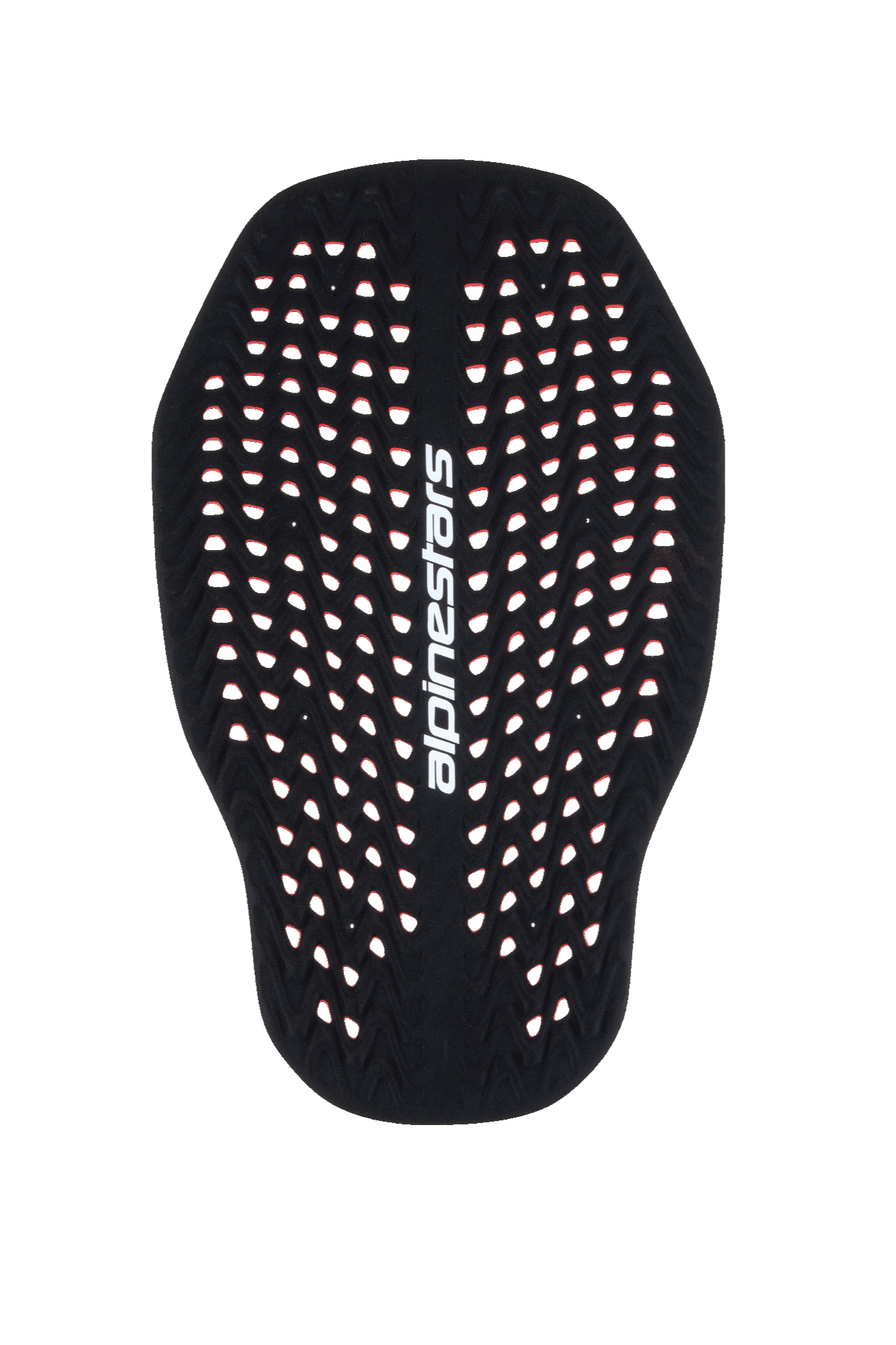 Inserto protector de espalda Alpinestars Nucleon Plasma, protector de espalda para moto en negro y rojo, estructura de panal altamente perforada para ventilación, logotipo de Alpinestars vertical en blanco, protección ligera y adaptable contra impactos con certificación CE de Nivel 2.