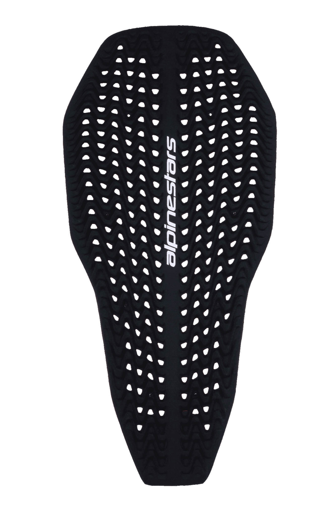 Alpinestars Nucleon Plasma Full Back Protector Insert, protector de espalda para motocicleta, negro, con una textura ondulada perforada para ventilación, logotipo de Alpinestars vertical en blanco, diseño contorneado delgado y flexible