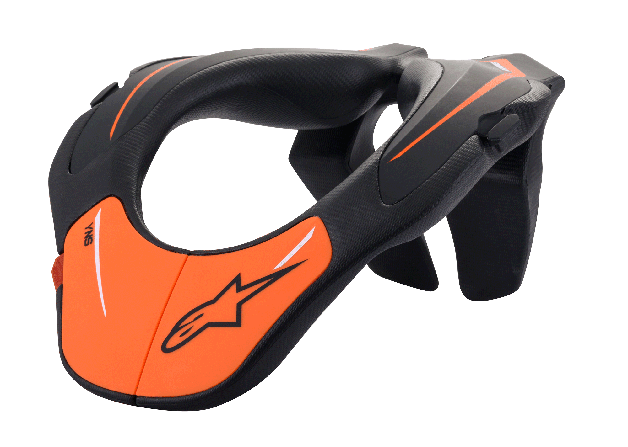 Alpinestars Youth Neck Support, protector cervical para motocross, negro y naranja, chasis ergonómico de polímero inyectado con superficie texturizada, equipo de protección para jóvenes pilotos y carreras off-road