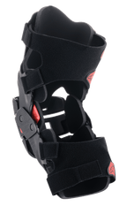 Alpinestars Youth Bionic 5S Knee Brace, Motocross Knee Protector, Black and Red, featuring a hybrid frame construction, stable four-point hinge system, and adjustable Velcro straps, protective and lightweight design for young off-road riders