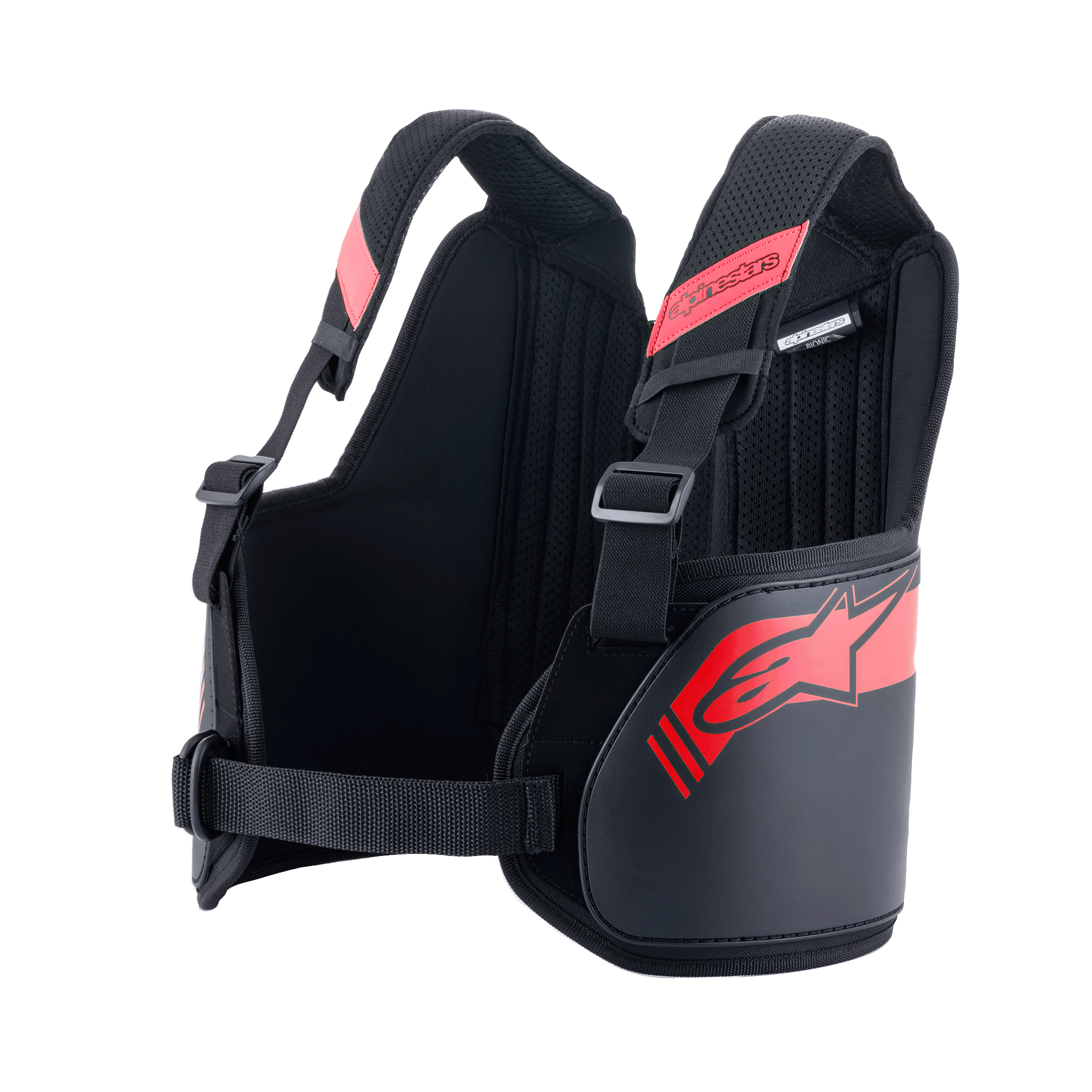 Alpinestars Youth Bionic Rib Support, protector de costillas para karting, negro y rojo, con correas de hombro ajustables de malla 3D, paneles laterales rígidos con logo de estrella roja y correa de cintura ajustable para un ajuste seguro