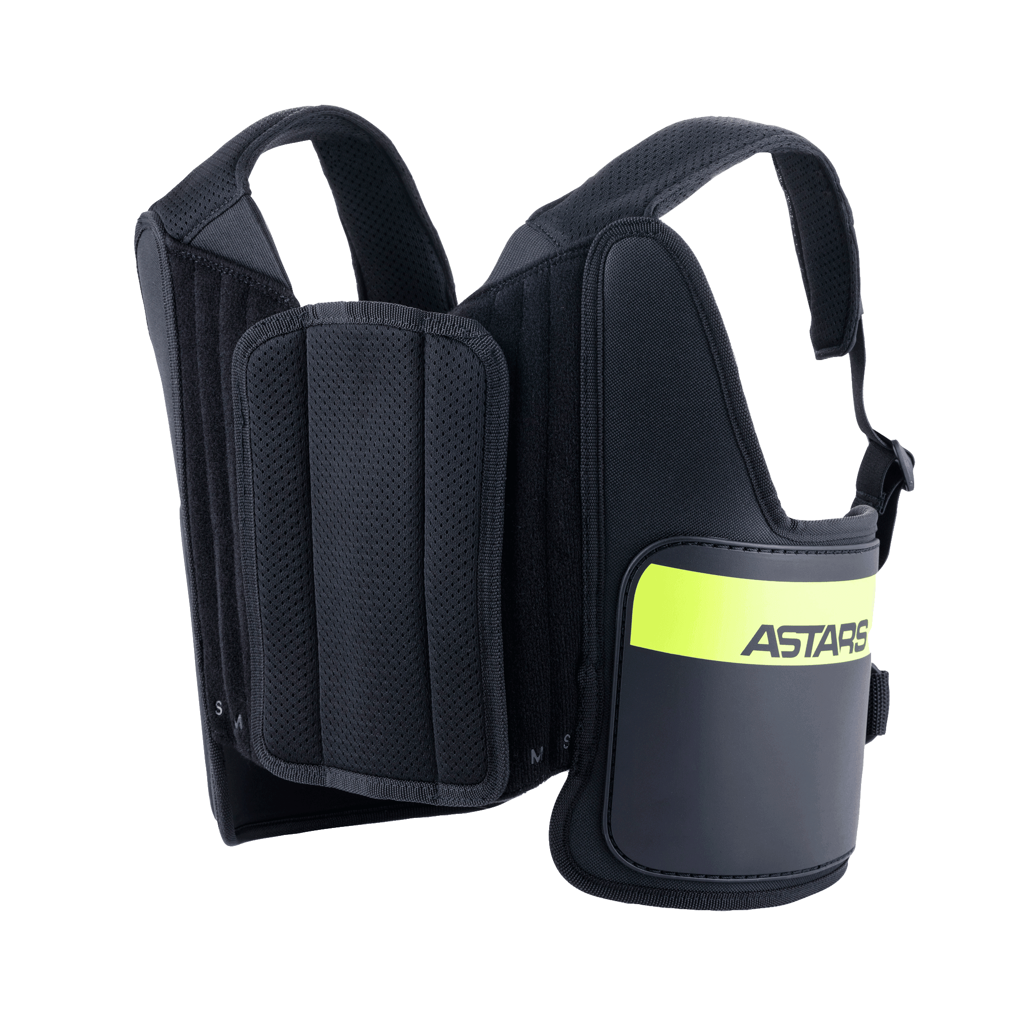 Alpinestars Youth Bionic Rib Support, protector de costillas para karting, negro y amarillo flúor, con correas de hombro ajustables de malla, paneles laterales acolchados con una banda amarillo flúor brillante y marca ASTARS, diseño ergonómico para protección en carreras de karts