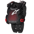 Alpinestars A-1 Pro Chest Protector, negro antracita y rojo, diseño perforado transpirable con logotipo blanco, correas ajustables con hebillas rojas, patrón de ventilación hexagonal, armadura protectora ligera para motocross y conducción off-road