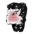Alpinestars A-1 Pro Chest Protector, peto de motocross, blanco, negro y rojo, con ventilación perforada e interior rojo, logotipo de estrella negro, correas negras ajustables, acolchado protector ligero para carreras off-road