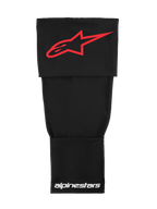Funda de rodillera Alpinestars Rk-S, capa base técnica de motocross, negra con logotipo Alpinestars rojo y marca blanca, tejido elástico de doble capa para soporte bajo la rodillera