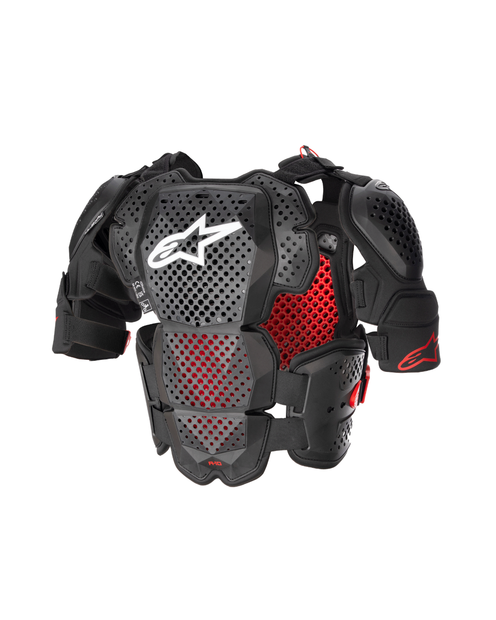 Alpinestars A-10 V2 Protector de Pecho Completo, protector de pecho de motocross, negro y rojo, con placas perforadas y forro de panal de abeja