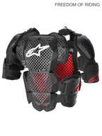 Alpinestars A-10 V2, protector de pecho completo para motocross y off-road de hombre, negro antracita y rojo, certificado CE nivel 2, con tecnología híbrida de poliedro para máxima ventilación y protectores de hombros.