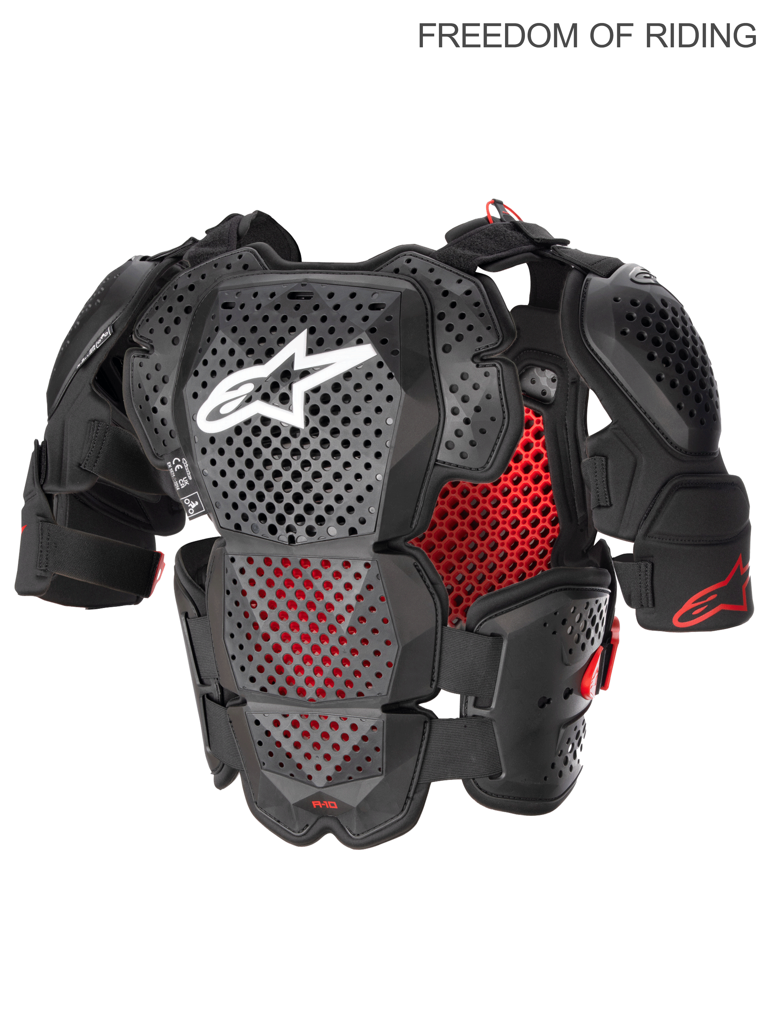 Alpinestars A-10 V2, protector de pecho completo para motocross y off-road de hombre, negro antracita y rojo, certificado CE nivel 2, con tecnología híbrida de poliedro para máxima ventilación y protectores de hombros.