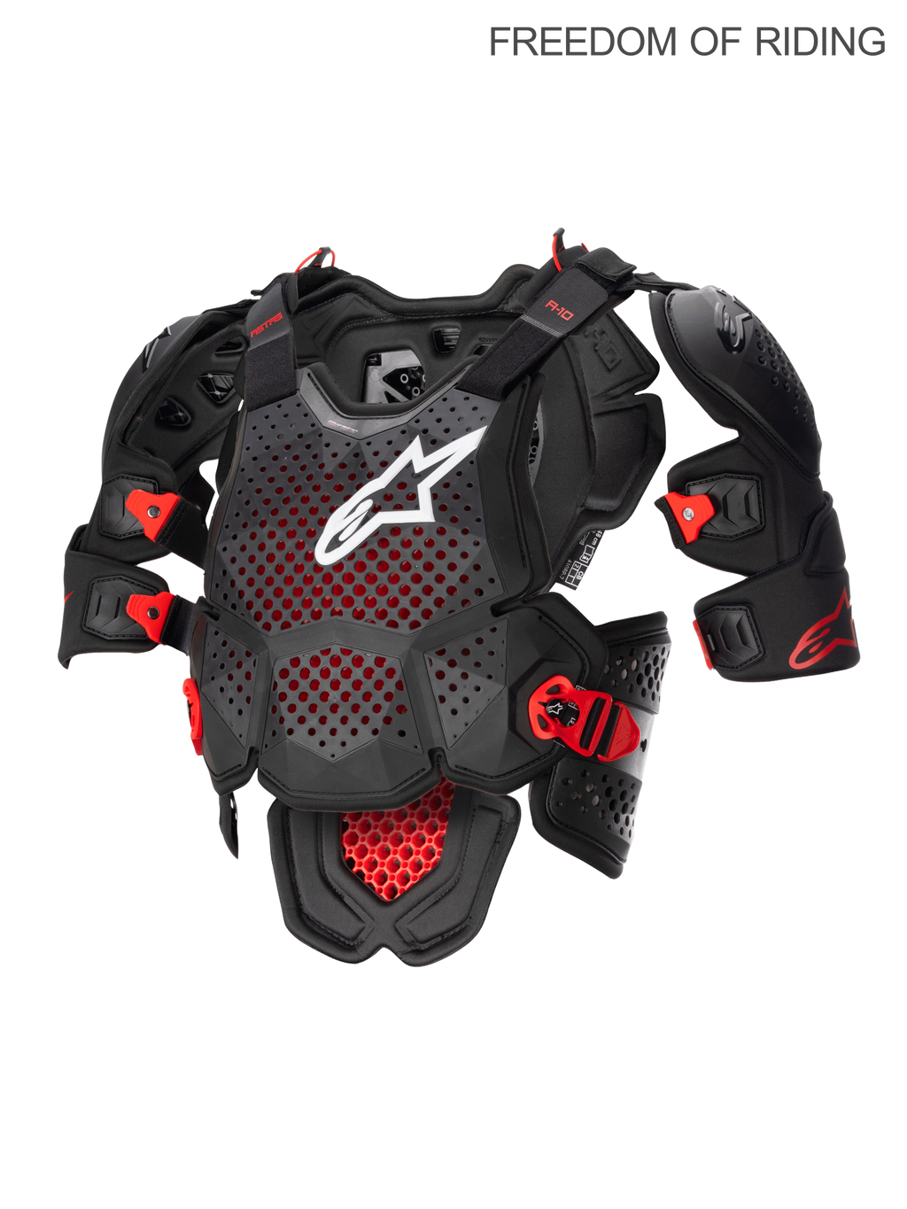 Alpinestars A-10 V2, protector de pecho completo para motocross y off-road para hombre, negro antracita y rojo, tecnología híbrida de poliedro certificada CE nivel 2 con estructura altamente ventilada y protectores de hombros integrados