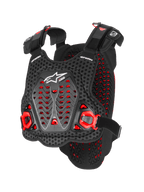Alpinestars A-5 Plasma, protector de pecho para motocross, negro y rojo, malla 3D perforada con material Nucleon Plasma, paneles de protección angulares, correas ajustables, logo blanco, equipo de seguridad con certificación CE