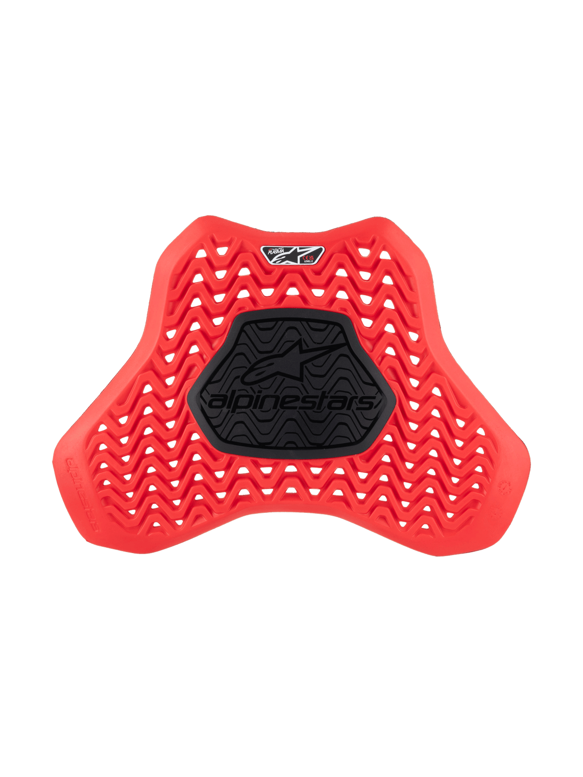 Alpinestars Nucleon Plasma Full Chest Protector Insert, protector de pecho para moto, rojo y negro, con un patrón ondulado ventilado para el flujo de aire, zona central negra semirrígida con el logotipo de Alpinestars, diseño de escudo ergonómico para protección contra impactos