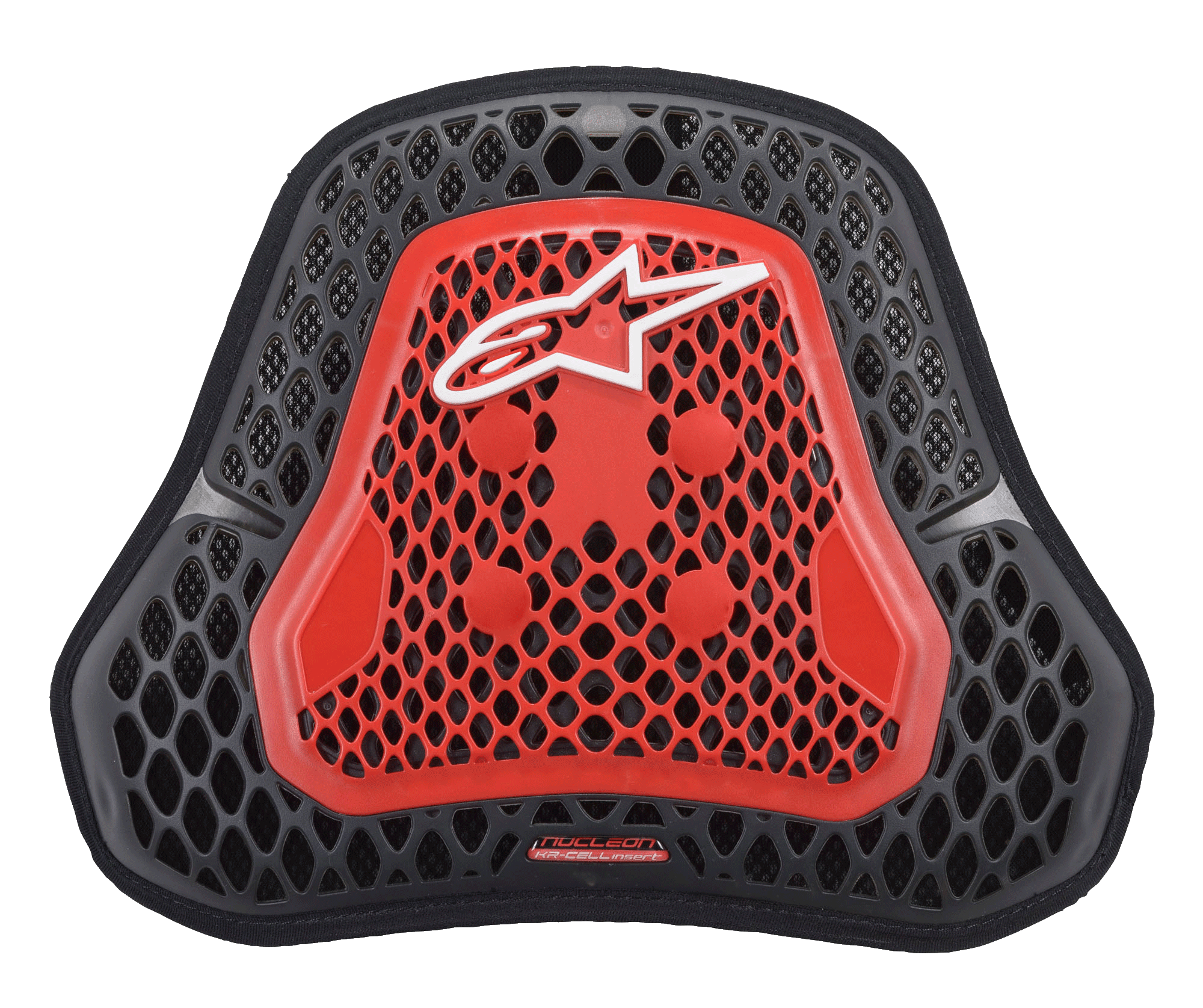 Alpinestars Nucleon KR Cell CiR Protector, protector de pecho para motocicleta, rojo humo transparente y negro, estructura CELL de panal, logo blanco de Alpinestars, armadura corporal ligera y ventilada